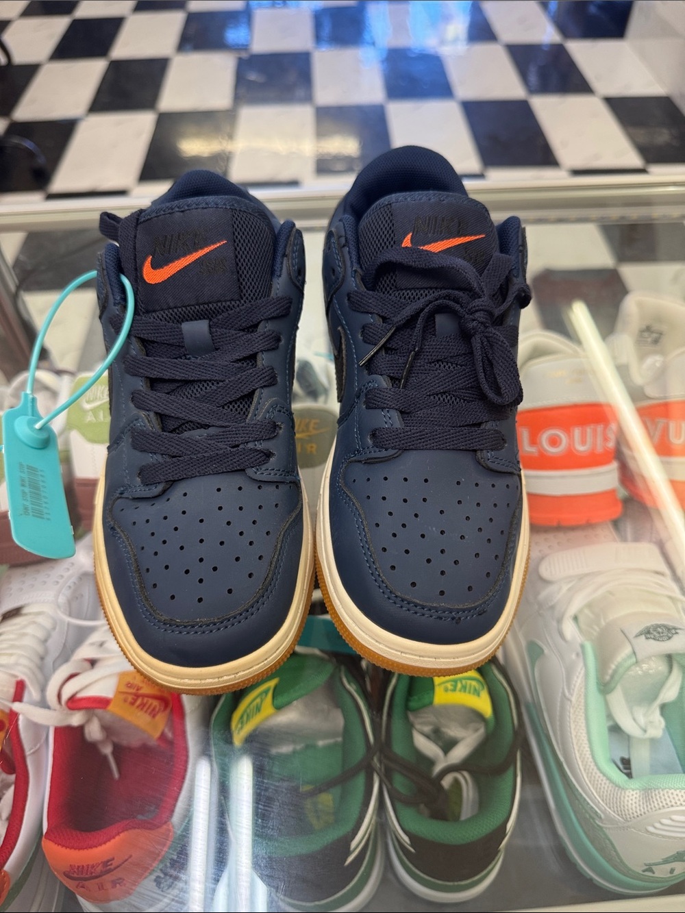 Nike Kids Navy Low-Top Sneakers with Orange Swoosh